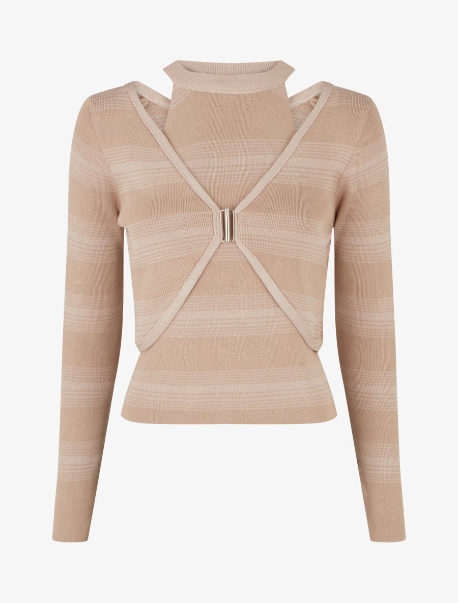 Ensemble boléro et débardeur à rayures - Taupe - 1
