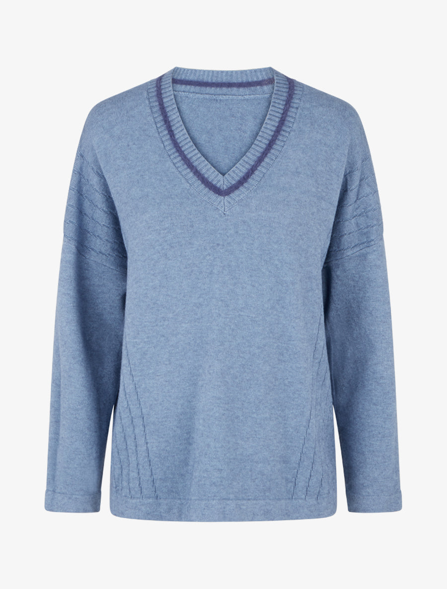 Pull coupe carrée à col V - Bleu - 1