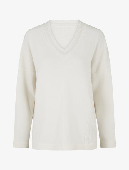 Pull coupe carrée à col V - Écru - 1