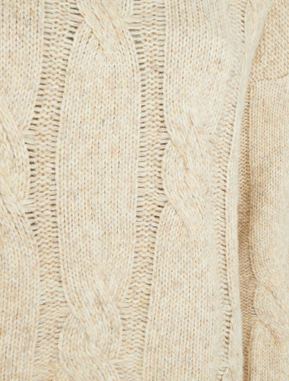 Pull uni à motif torsade - Beige - 3