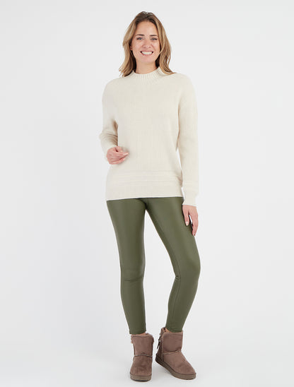 Pull droit uni côtelé - Écru