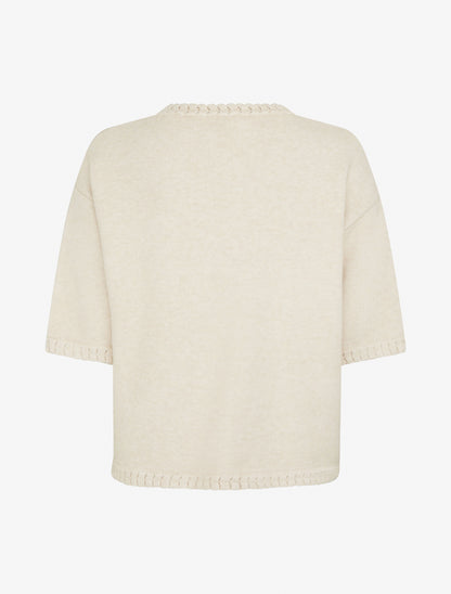 Pull uni en maille à col rond - Écru - 2