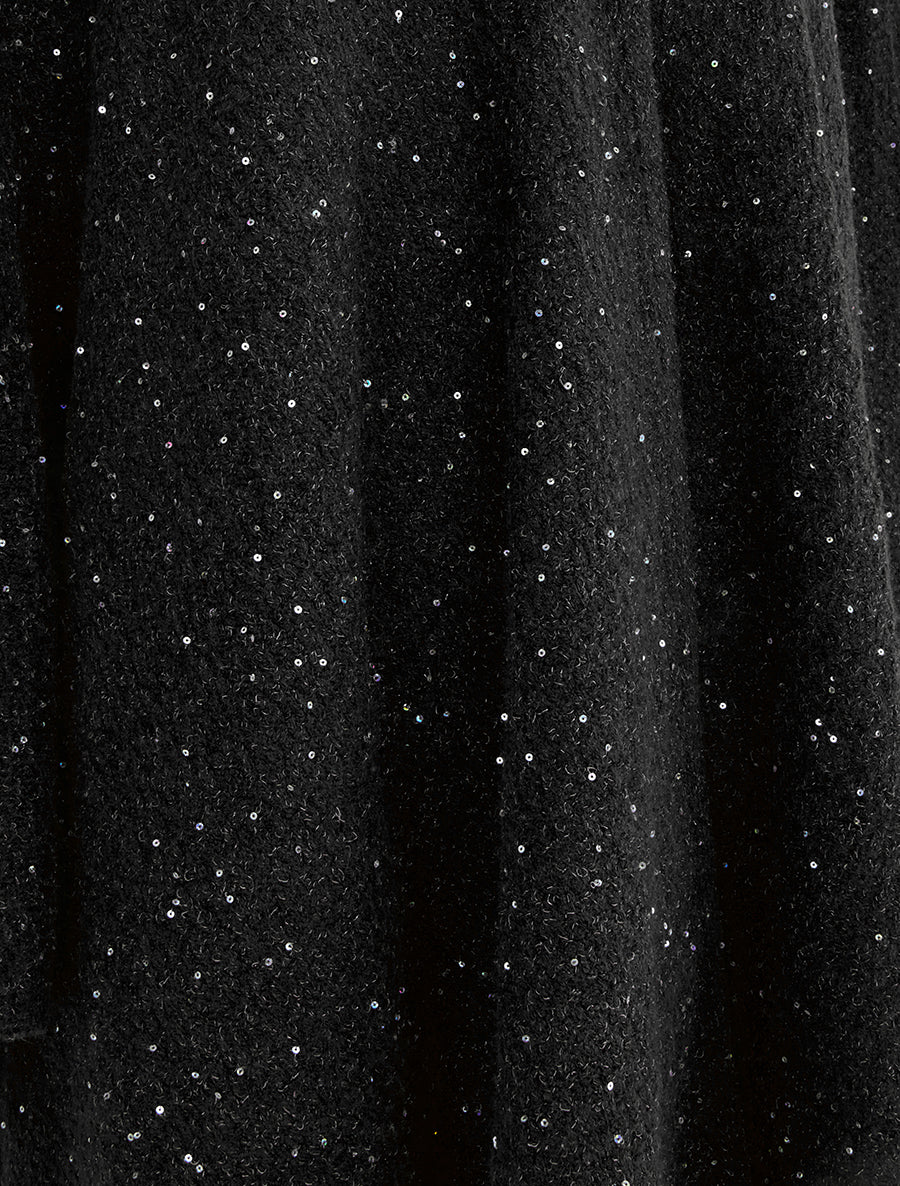 Poncho long uni à sequins - Noir - 3