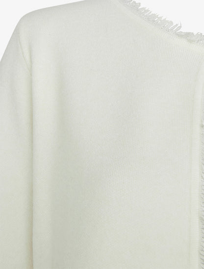 Gilet uni à détail effiloché - Crème - 3