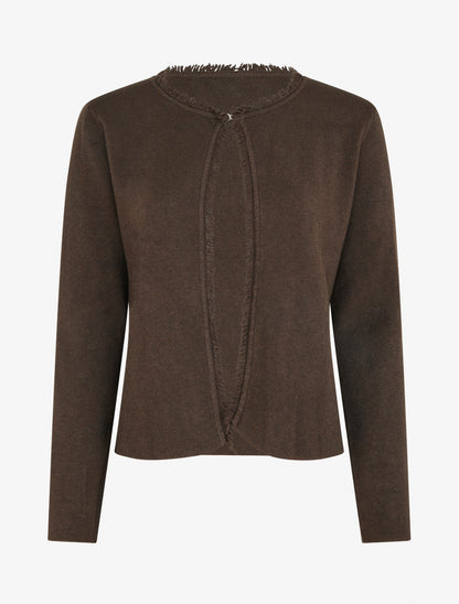 Gilet uni à détail effiloché - Marron - 1