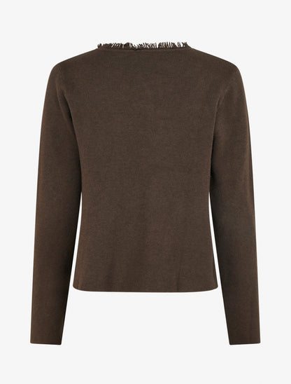Gilet uni à détail effiloché - Marron - 2
