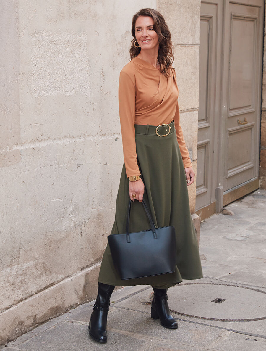 Top à col asymétrique plissé - Camel - 4