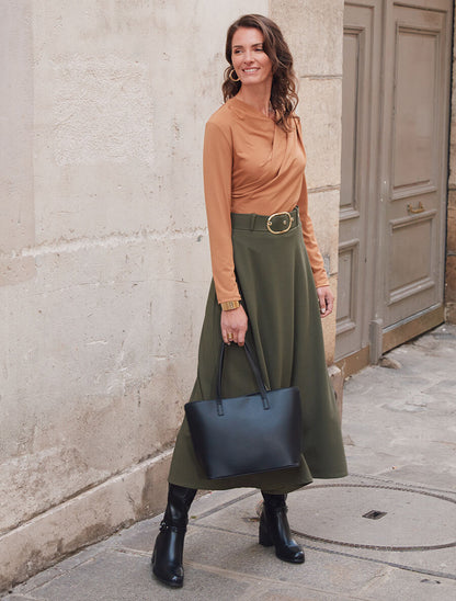 Top à col asymétrique plissé - Camel - 4