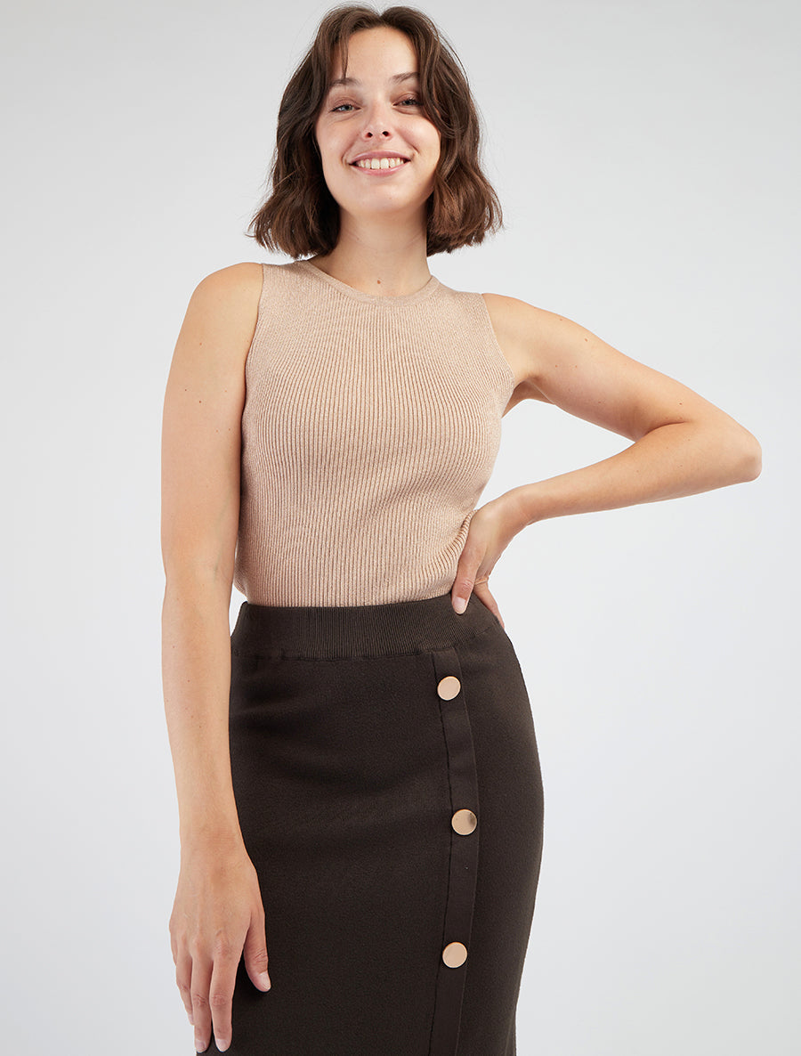 Geribd hemd met iriserende glans, aansluitende pasvorm - Beige