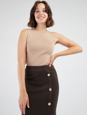 Geribd hemd met iriserende glans, aansluitende pasvorm - Beige
