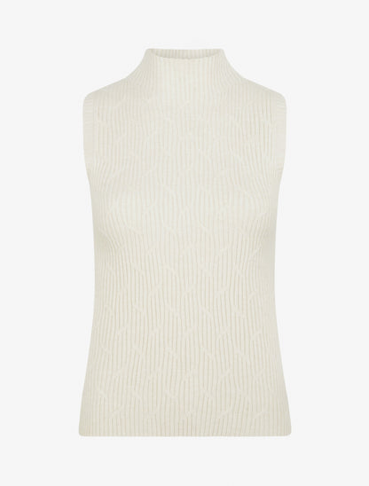 Débardeur en maille fantaisie à col montant - Beige - 1