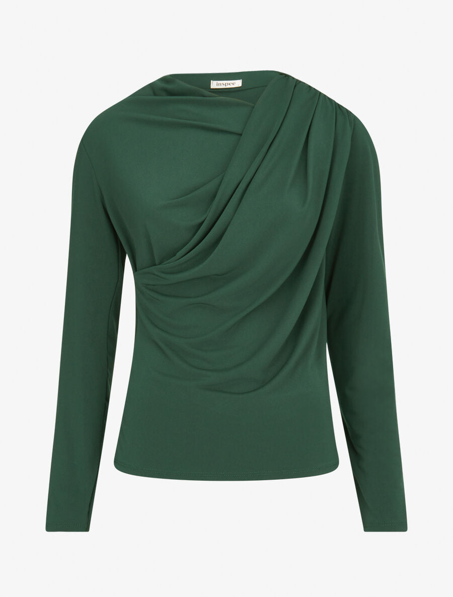 Top à col asymétrique plissé - Vert - 1