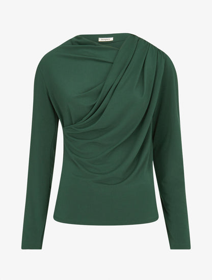 Top à col asymétrique plissé - Vert - 1