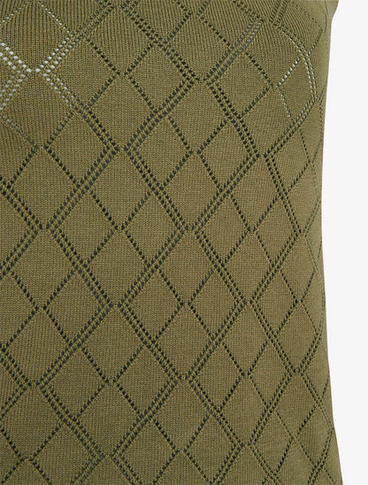 Débardeur droit en maille effet quadrillé - Kaki - 3