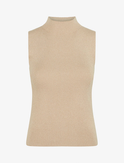 Débardeur côtelé irisé à col montant - Beige - 1