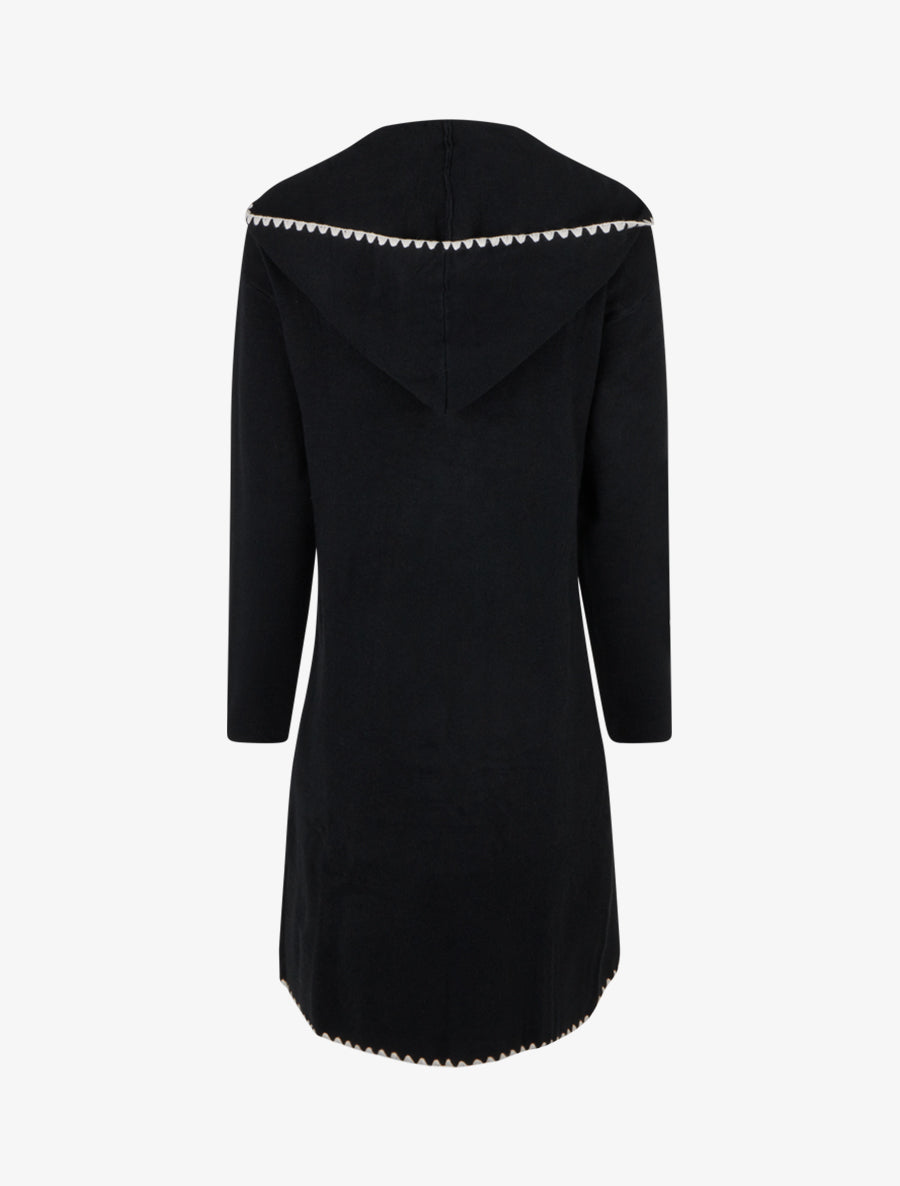 Gilet long à capuche et liseré brodé - Noir - 2