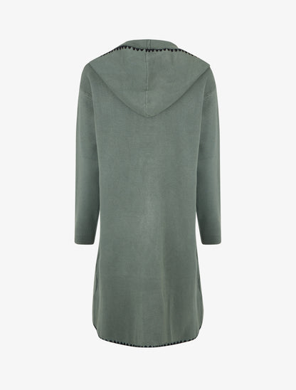 Gilet long à capuche et liseré brodé - Kaki - 2