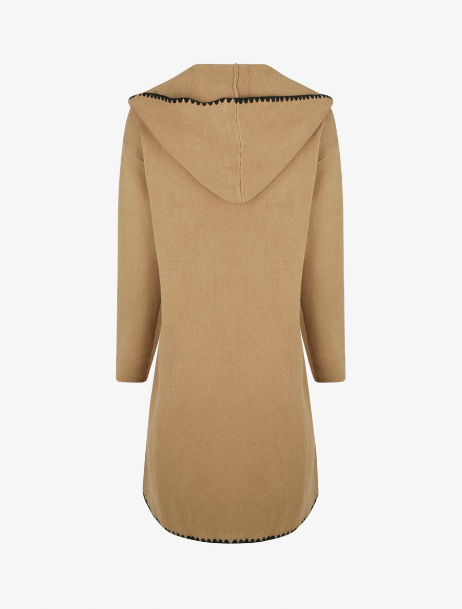 Gilet long à capuche et liseré brodé - Camel - 2
