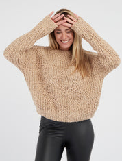 Pull droit en maille épaisse - Camel