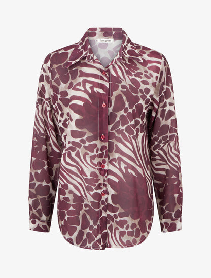 Chemise transparente droite imprimé animal - Prune - 1