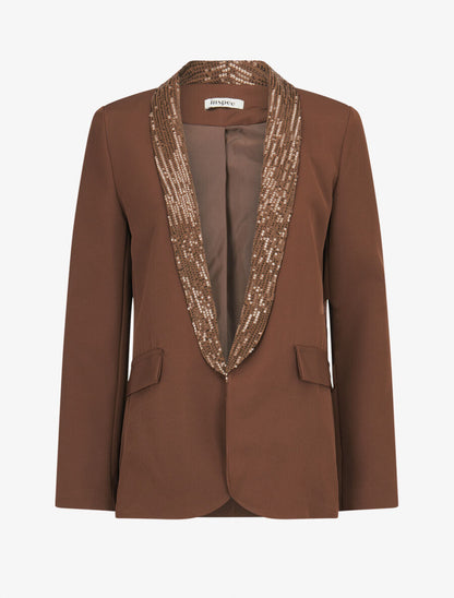 Blazer col à sequins - Marron - 4
