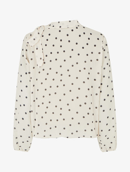 Top à pois et col lavallière - Beige - 2