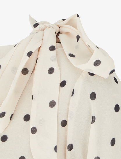 Top à pois et col lavallière - Beige - 3