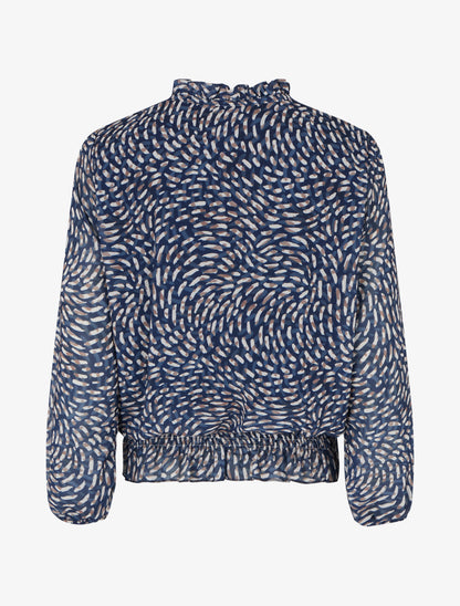Blouse imprimé fantaisie coupe boule - Marine - 2