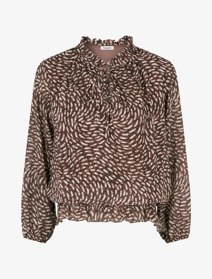 Blouse imprimé fantaisie coupe boule - Marron - 1