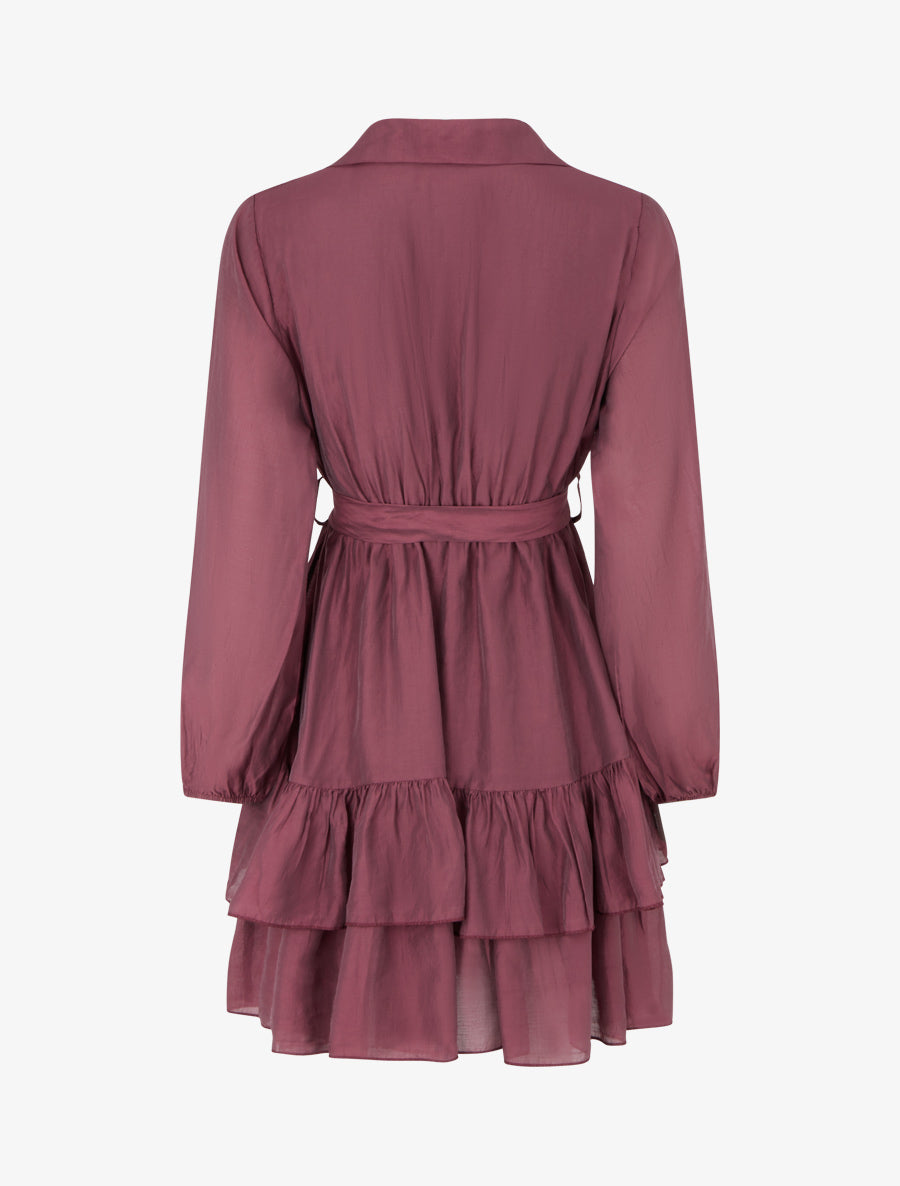 Robe courte volantée - Prune - 2