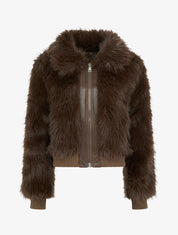 Blouson à empiècement fourrure synthétique - Marron - 1