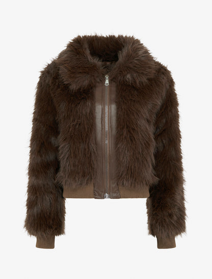 Blouson à empiècement fourrure synthétique - Marron - 1