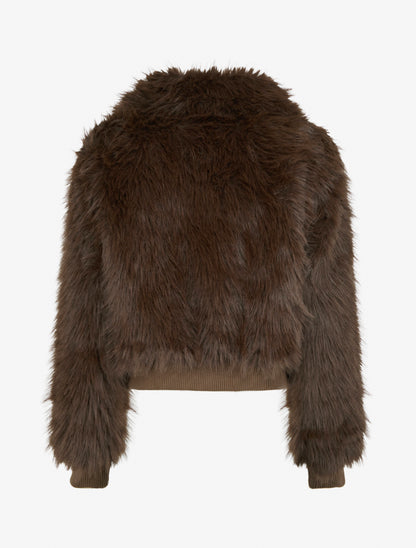Blouson à empiècement fourrure synthétique - Marron - 2
