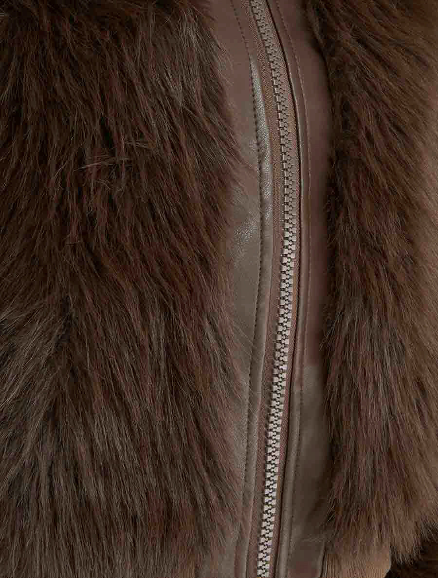 Blouson à empiècement fourrure synthétique - Marron - 3