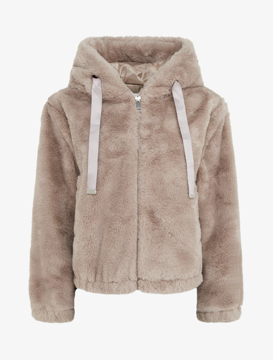 Blouson ample en fourrure synthétique - Taupe - 1
