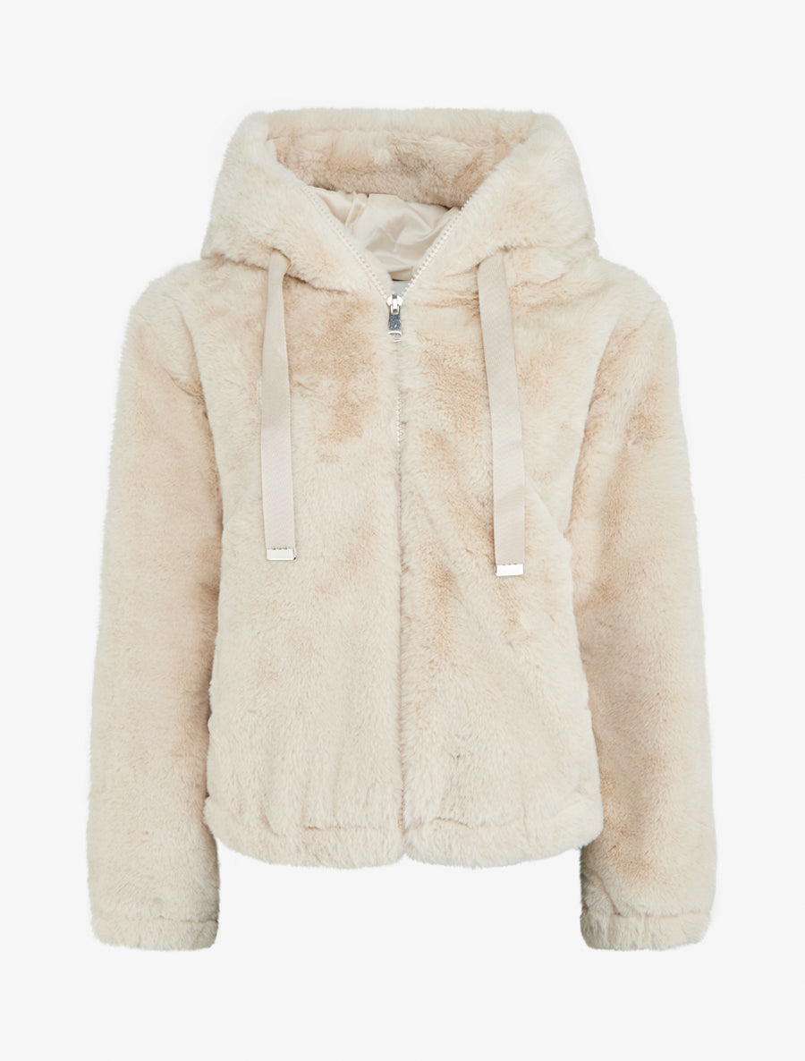Blouson ample en fourrure synthétique - Beige - 1