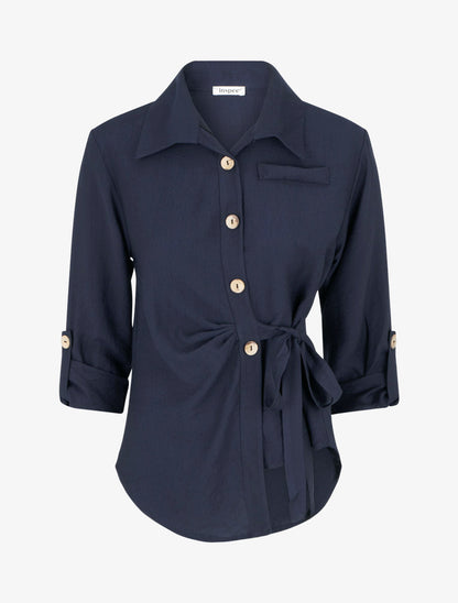 Chemise asymétrique effet drapé - Marine - 1