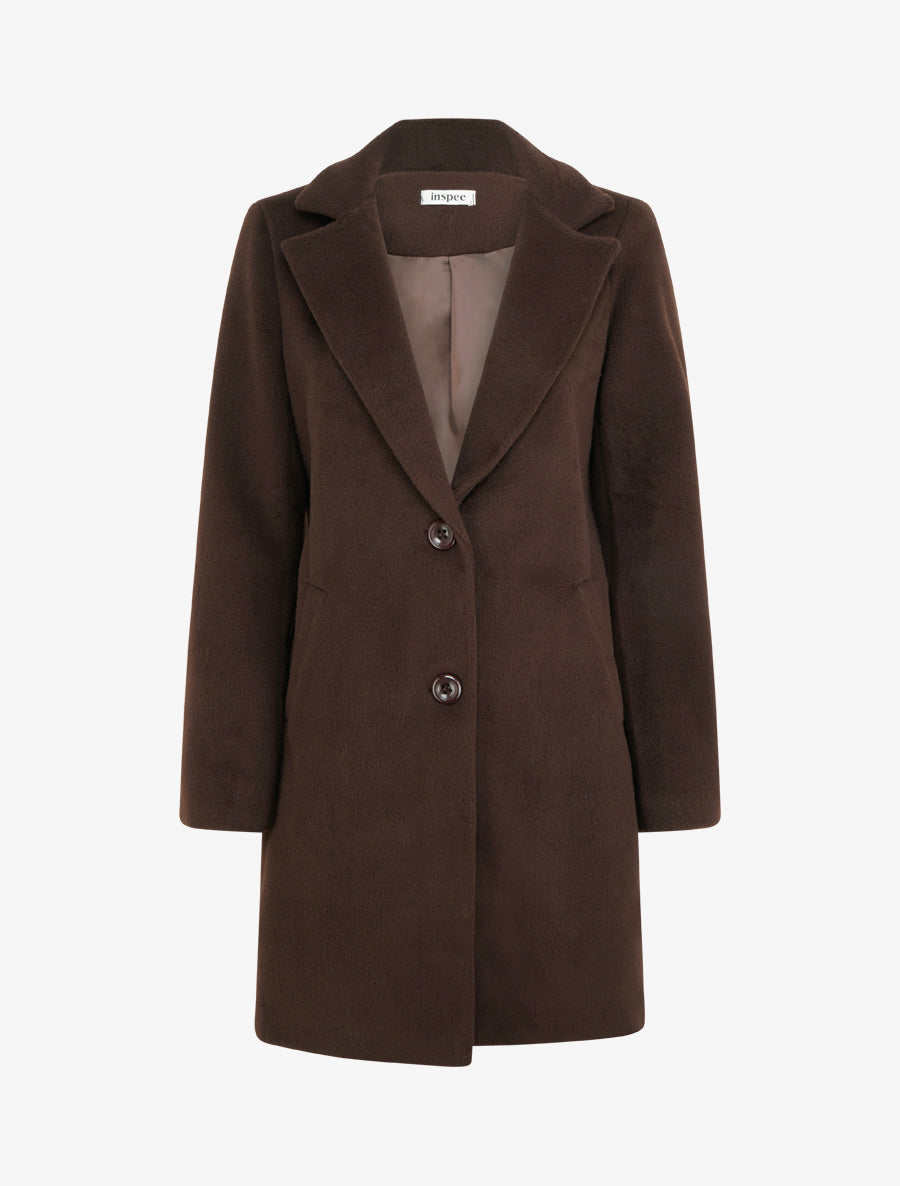 Manteau mi-long à col cranté - Marron - 1