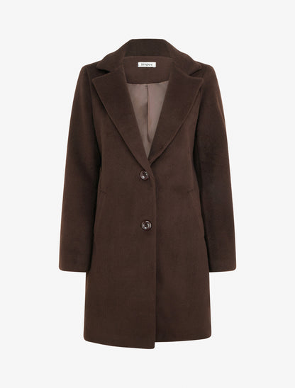 Manteau mi-long à col cranté - Marron - 1