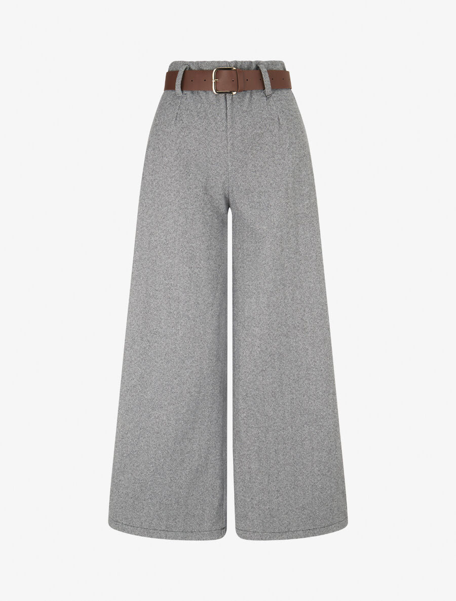 Pantalon wide leg en tweed - Gris - 1