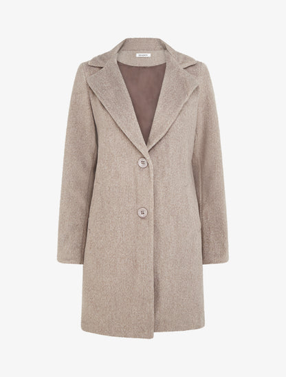 Manteau mi-long à col cranté - Taupe - 1
