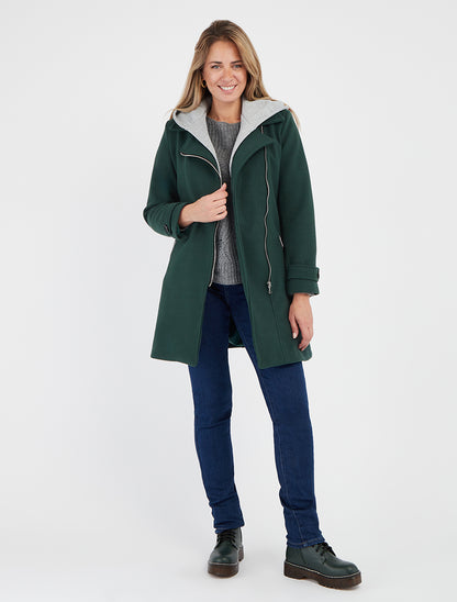Manteau zippé à capuche en sweat - Vert sapin