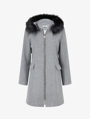 Manteau long à capuche et zip - Gris - 1
