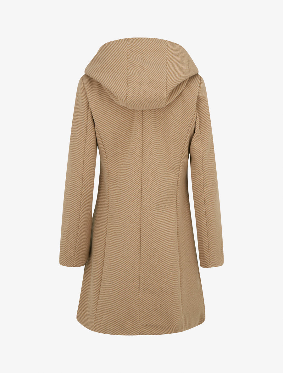 Manteau à capuche et empiècements simili - Camel - 2
