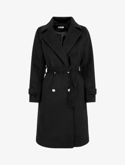Manteau long uni à bouton décoratif - Noir - 1