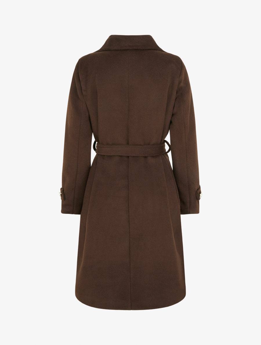 Manteau long uni à bouton décoratif - Marron - 2