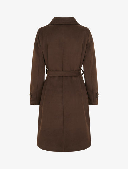 Manteau long uni à bouton décoratif - Marron - 2