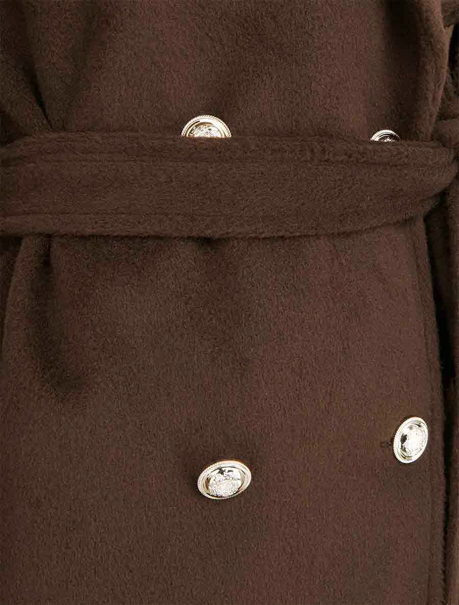 Manteau long uni à bouton décoratif - Marron - 3