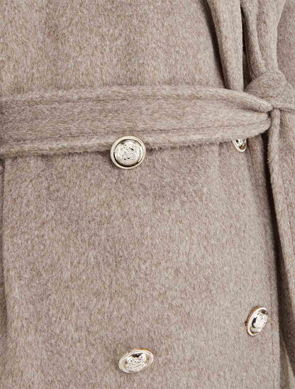 Manteau long uni à bouton décoratif - Taupe - 3