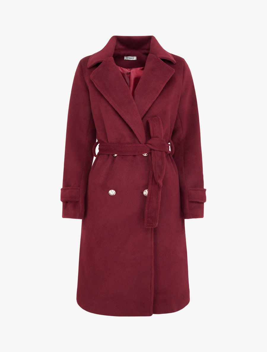 Manteau long uni à bouton décoratif - Lie de vin - 1